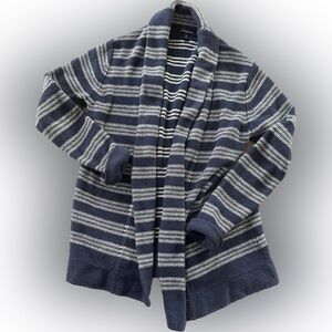 Lands’ End Women’s Navy & Ecru Striped Open Cardigan Sz XS